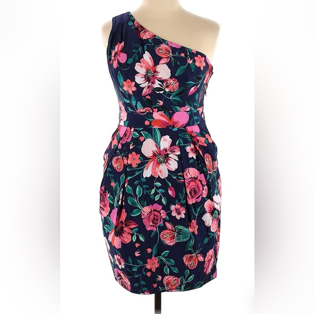 Eliza J Floral One-Shoulder cocktail Dress